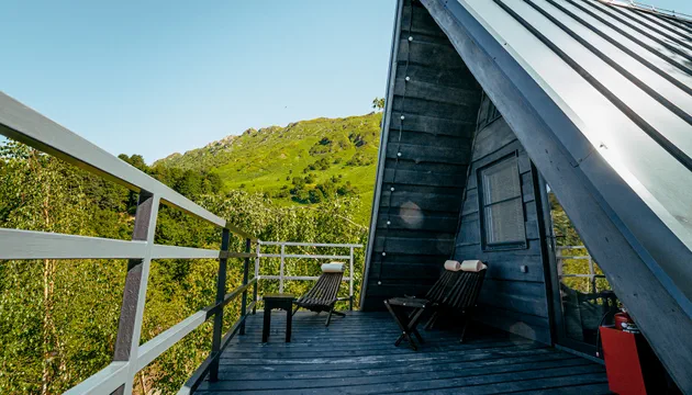 А-фрейм с террасой и видом на лес