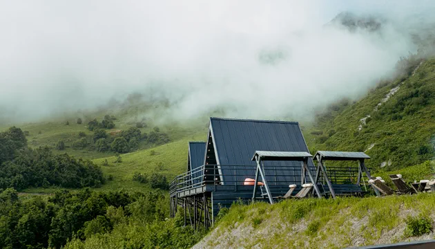 А-фрейм с террасой и видом на лес